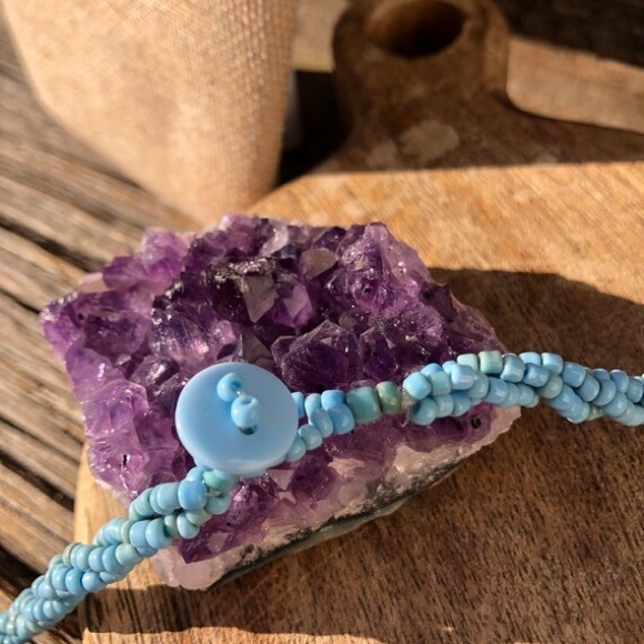 Abalone spiral pendant Necklace Mother of Pearl Paua shell blue glass seed bead - Picture 7 of 8